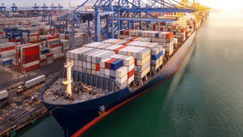 Buque portacontenedores atracado en el puerto bajo grúas pórtico, recibiendo carga proveniente de Europa